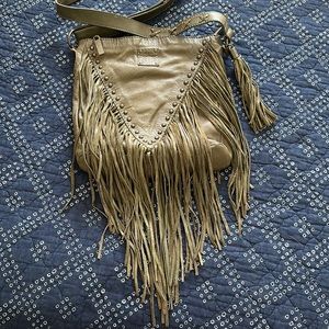 STS Ranch Olive Green Leather Tatonka Crossbody Fringe Purse